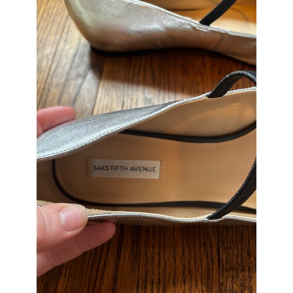 Saks Fifth Avenue Womens Silver Leather Square Toe Mary Jane Ballet Flats 11M - Picture 5 of 8